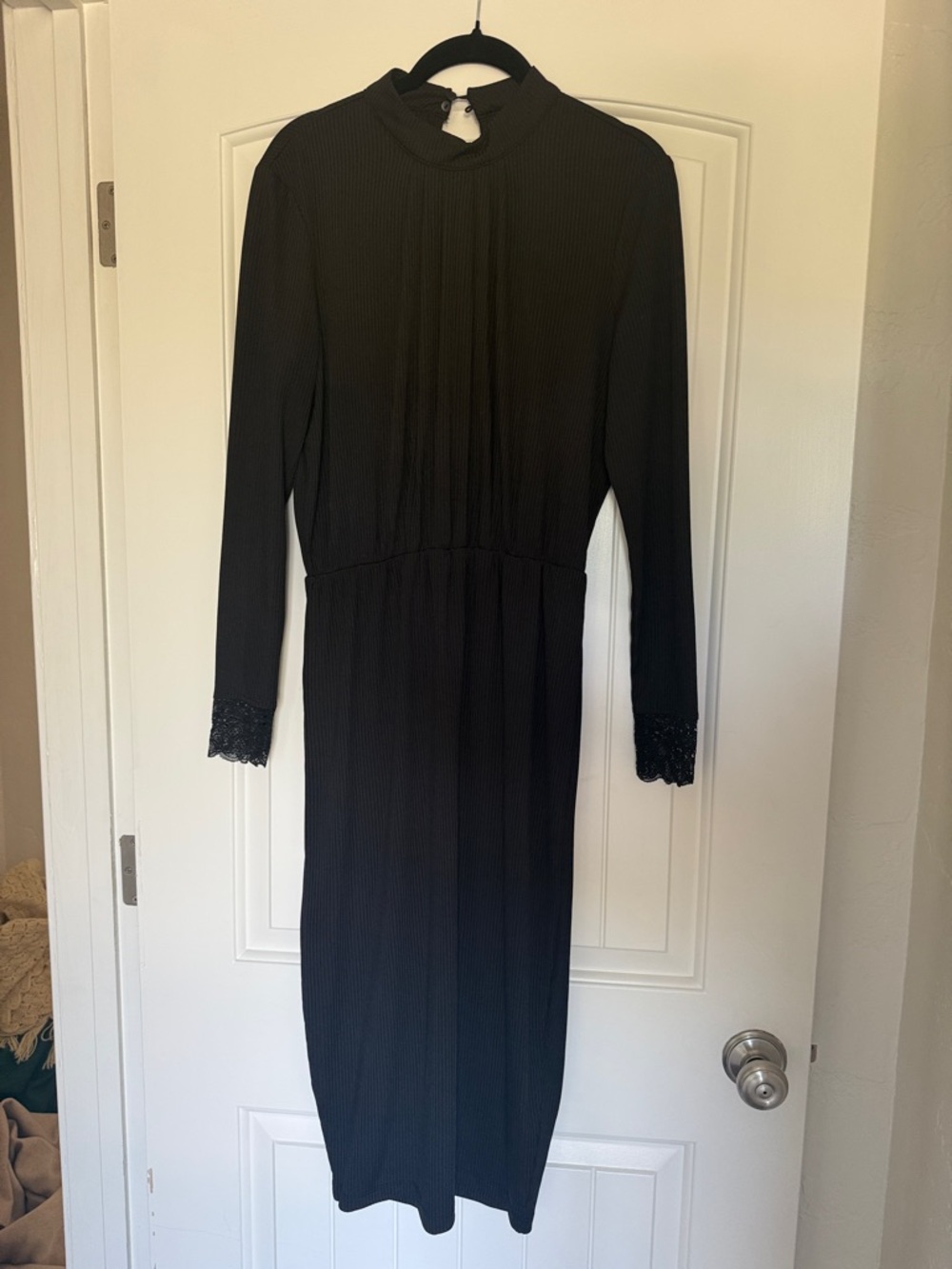 YAS ASOS Pleated High Mock Neck Dress Lace Cuffs Long Sleeve